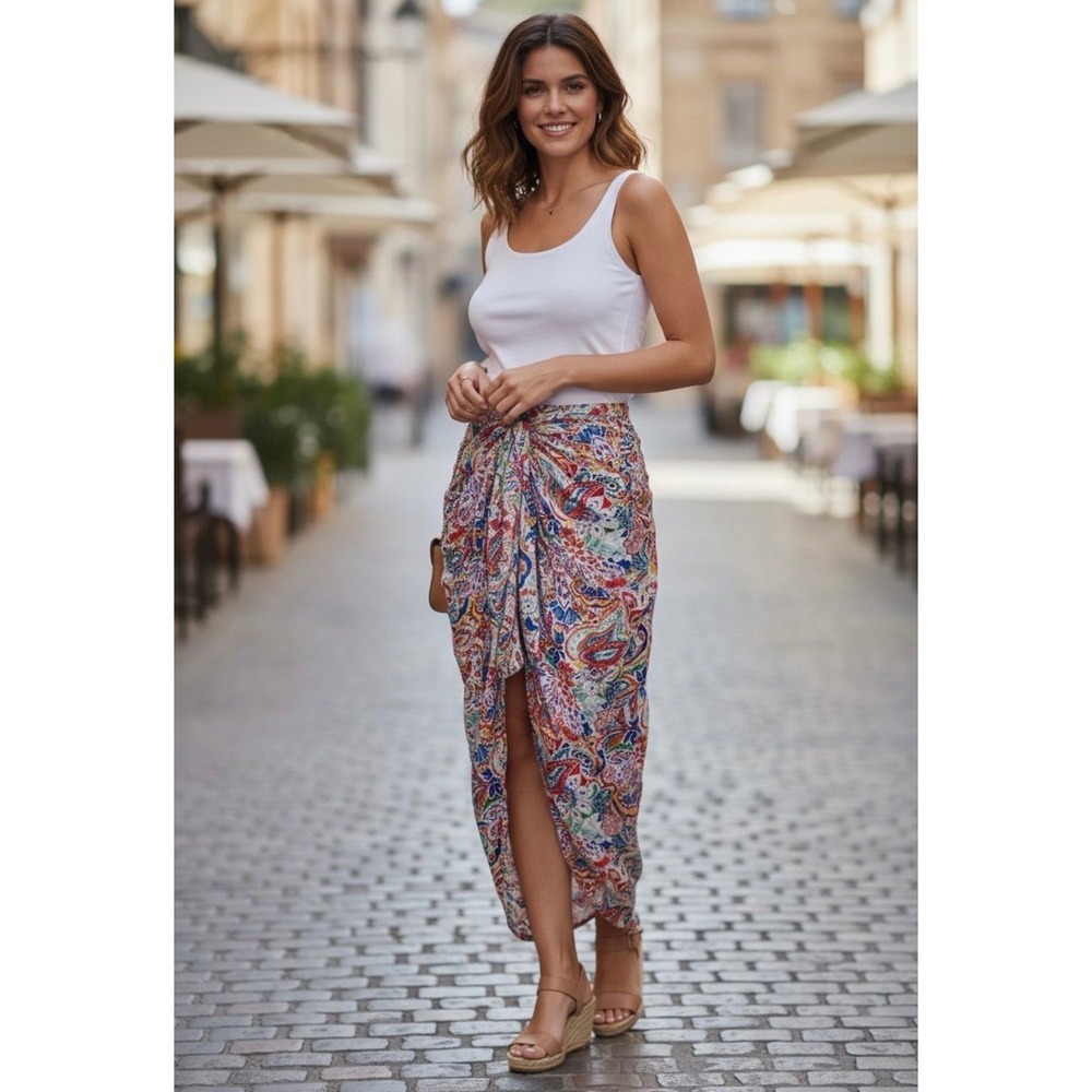 VICI Womens Multicolor Paisley Sarong Style Wrap Midi Skirt Medium Boho Summer